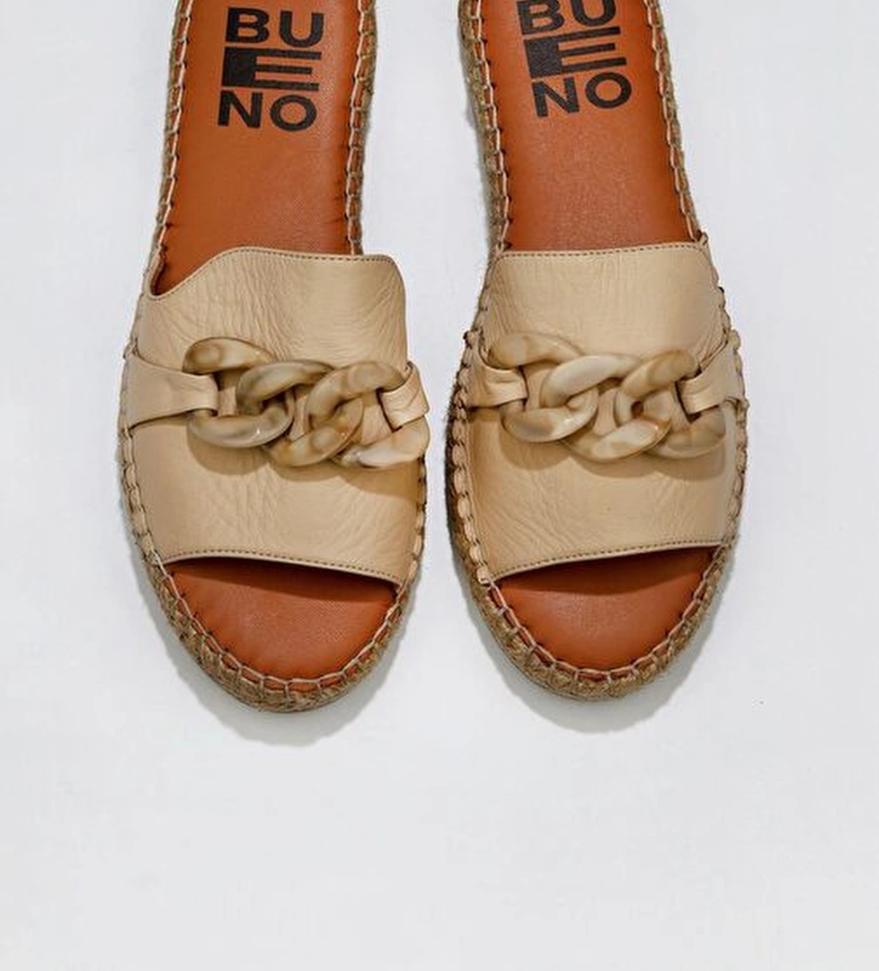 Bueno Shoes Bej Deri Kadın Espadril Terlik 01ws1821 - Görsel 1
