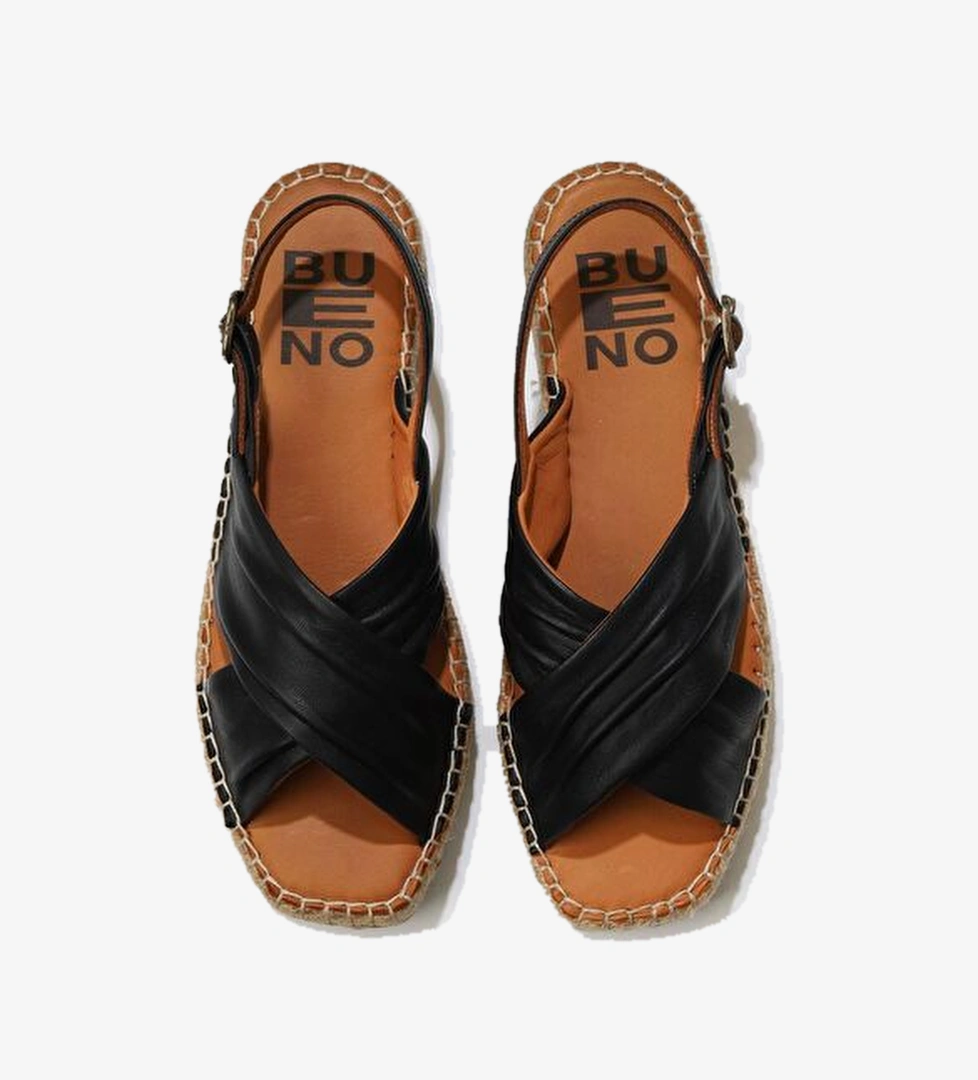 Bueno Shoes Siyah Deri Kadın Espadril Sandalet 01ws9912 - Görsel 1