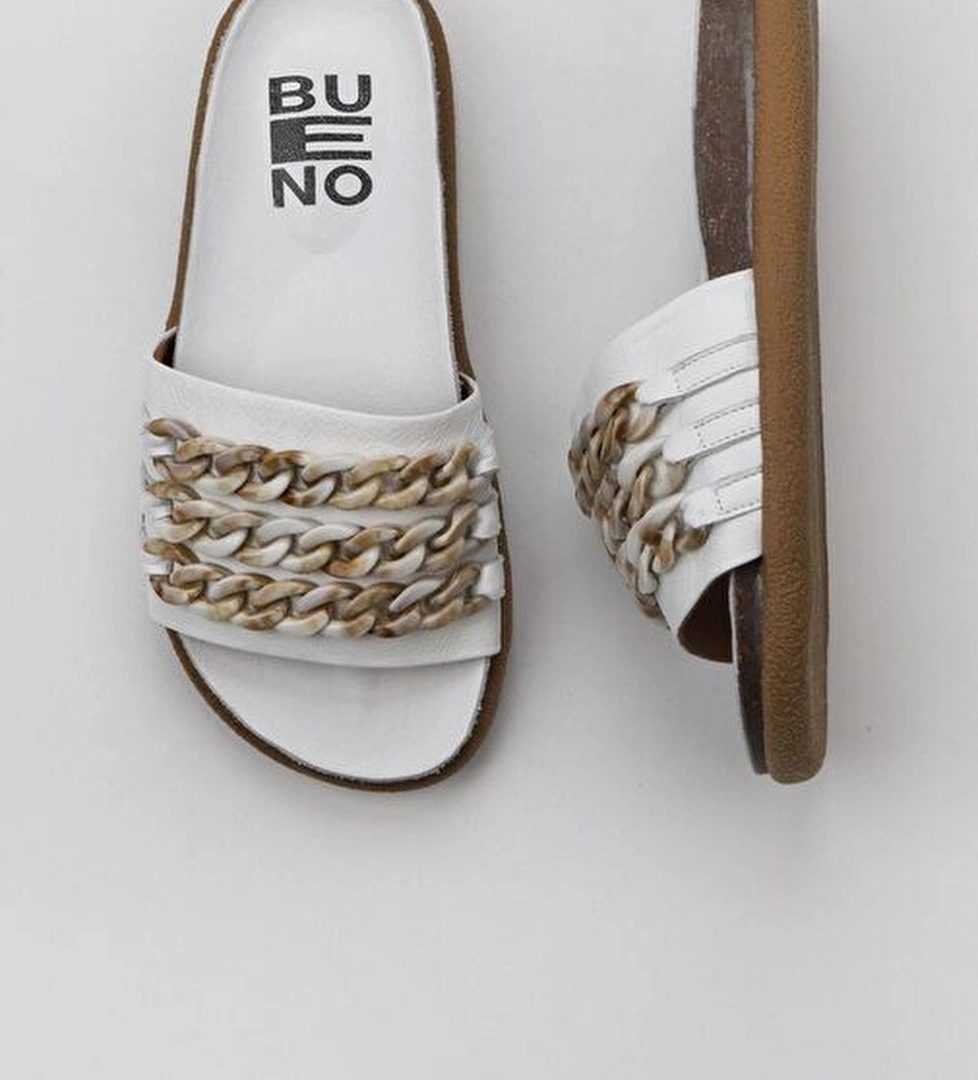 Bueno Shoes Beyaz Deri Kadın Düz Terlik 01wu4708 - Görsel 1