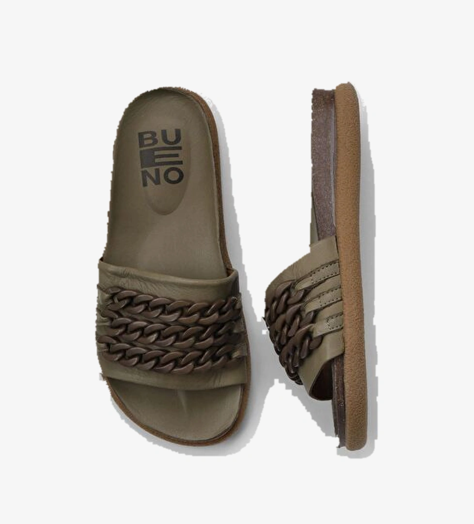 Bueno Shoes Haki Deri Kadın Düz Terlik 01wu4708 - Görsel 1