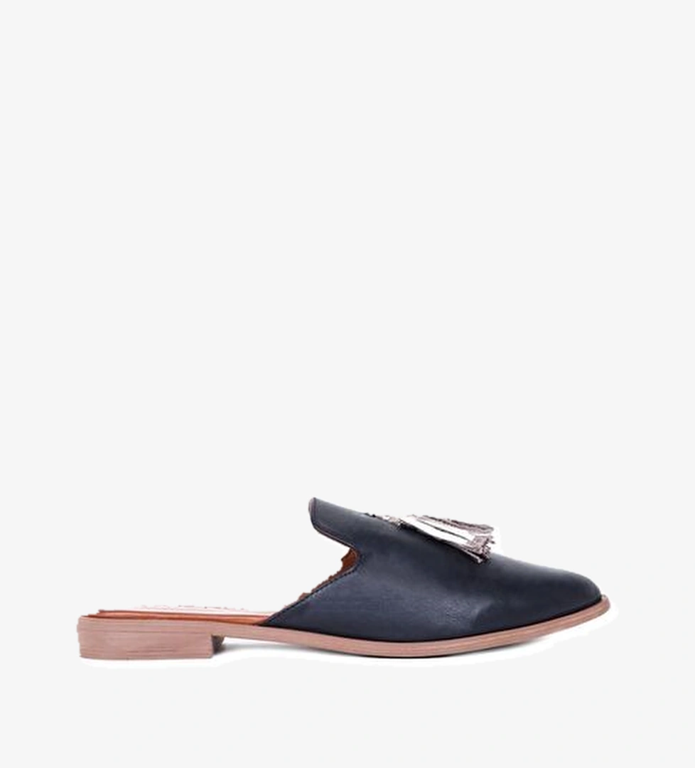 Bueno Shoes Siyah Vizon Deri Kadın Düz Terlik 01wn0111 - Görsel 1