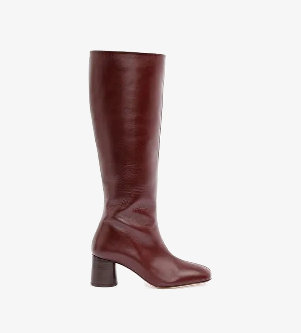 Silindir Topuk Detaylı Deri Çizme - Görsel 1