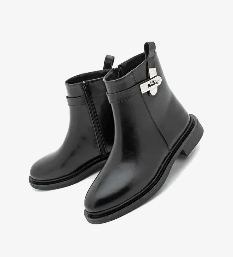 Kadın Fermuarlı Tokalı Günlük Bot Velis Siyah - Görsel 1