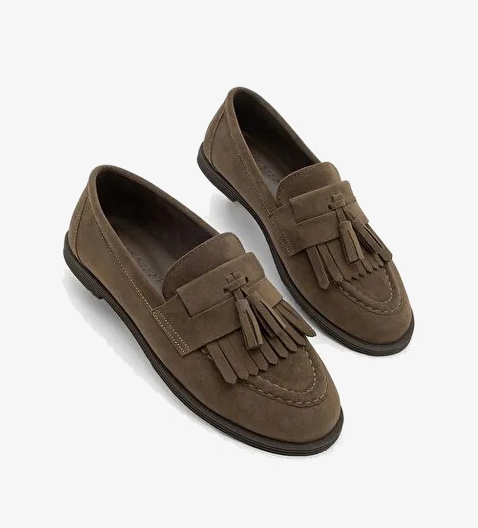 Kadın Loafer Püsküllü Günlük Ayakkabı Petlin Kahve Süet - Görsel 1
