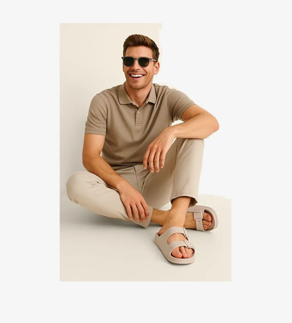 Jack & Jones Arizona Eva Bej Erkek Günlük Plaj Ayarlanabilir Çift Tokalı Terlik - 12204004 - Görsel 1