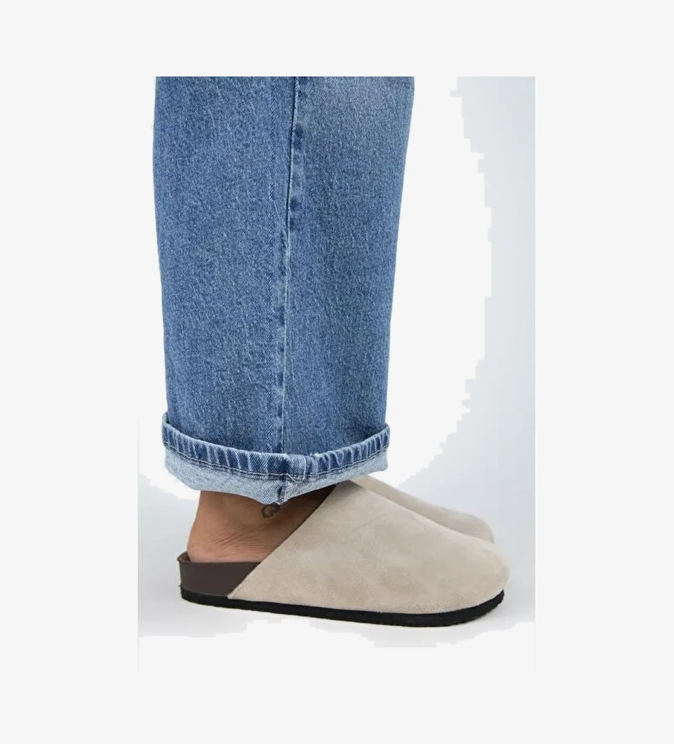 Manijero Ruzqahi Kadın Deri Hakiki Deri Düz Sabo Bej Terlik - Görsel 1