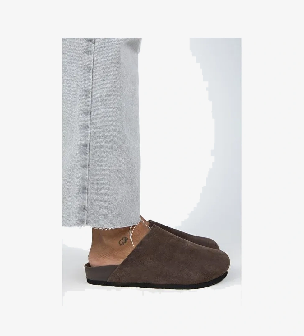 Manijero Ruzqahi Kadın Deri Hakiki Deri Düz Sabo Kahve Terlik - Görsel 1