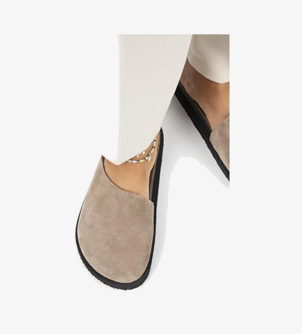 Manijero Ateshi Kadın Deri Hakiki Deri Düz Sabo Vizon Terlik - Görsel 1