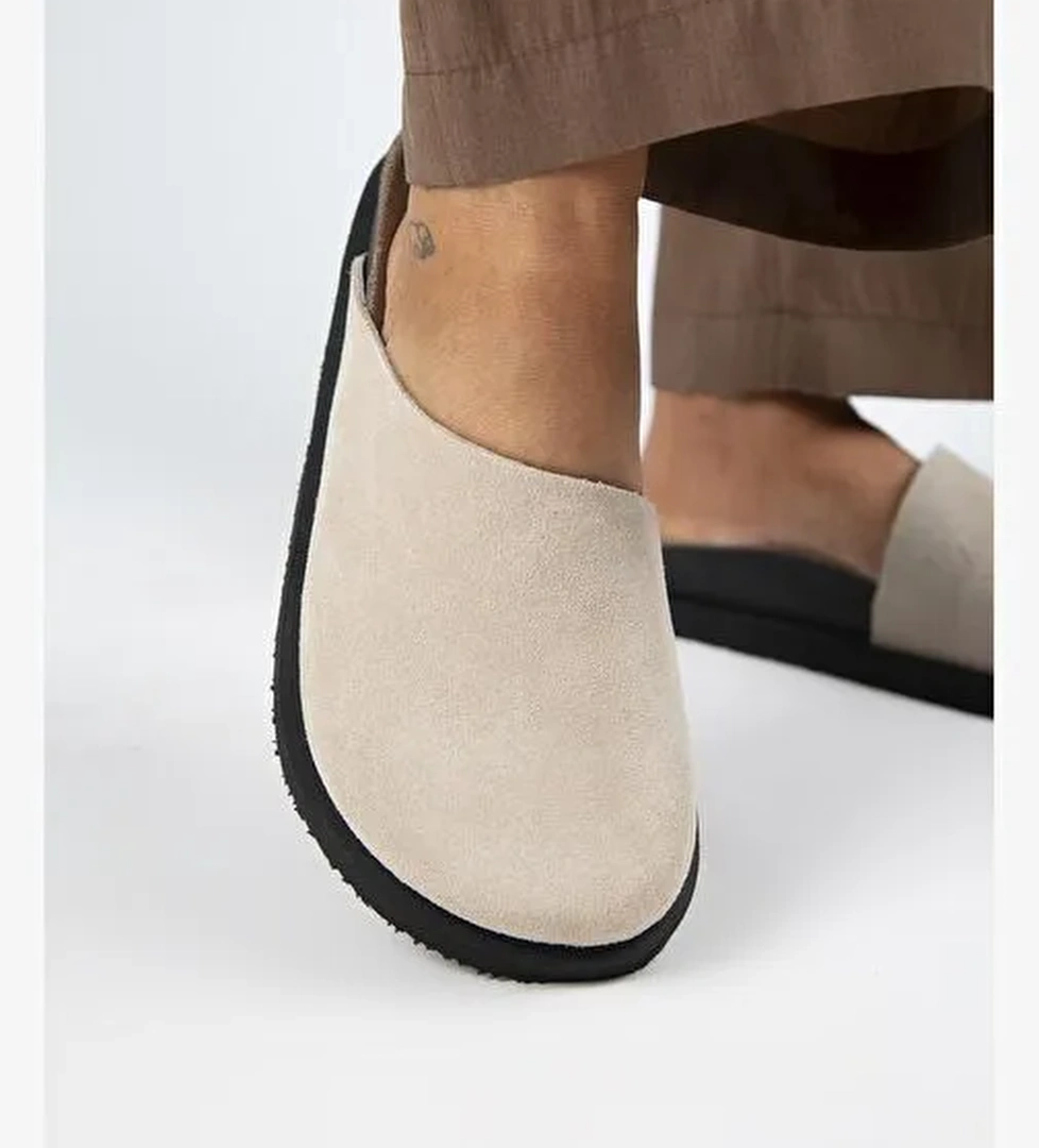 Manijero Ateshi Kadın Deri Hakiki Deri Düz Sabo Bej Terlik - Görsel 1