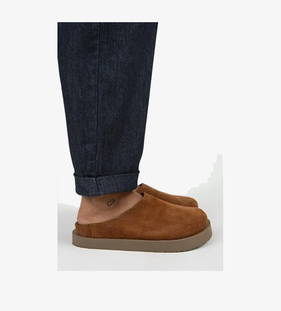 Manijero (Jana) Kadın Hakiki Deri Düz Platform Taba Terlik - Görsel 1