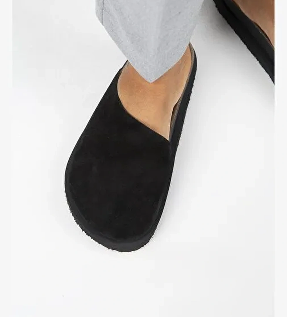 Manijero Ateshi Kadın Deri Hakiki Deri Düz Sabo Siyah Terlik - Görsel 1