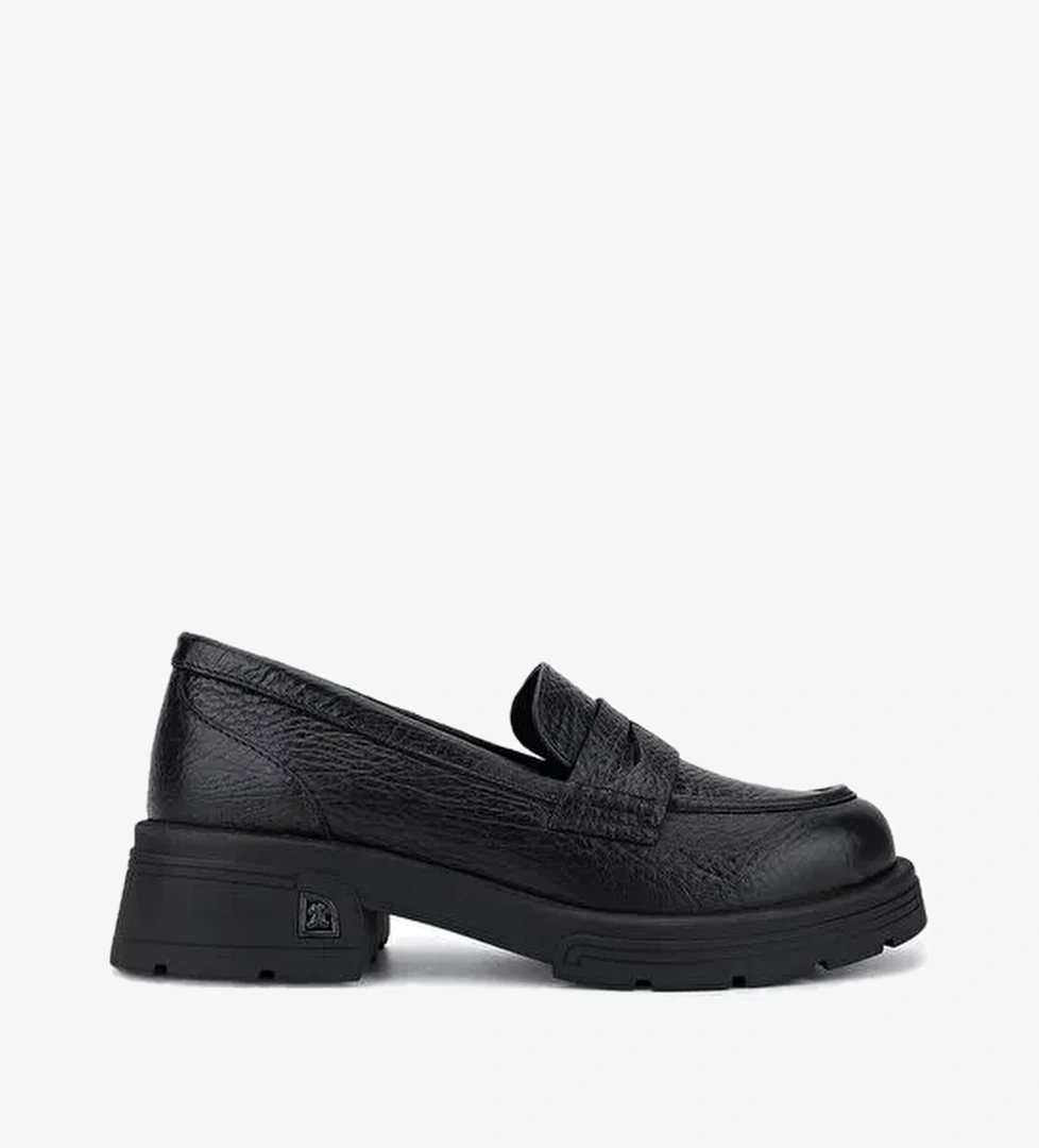 Tamer Tanca Kadın Hakiki Deri Siyah Jumbo Loafer Ayakkabı - Görsel 1