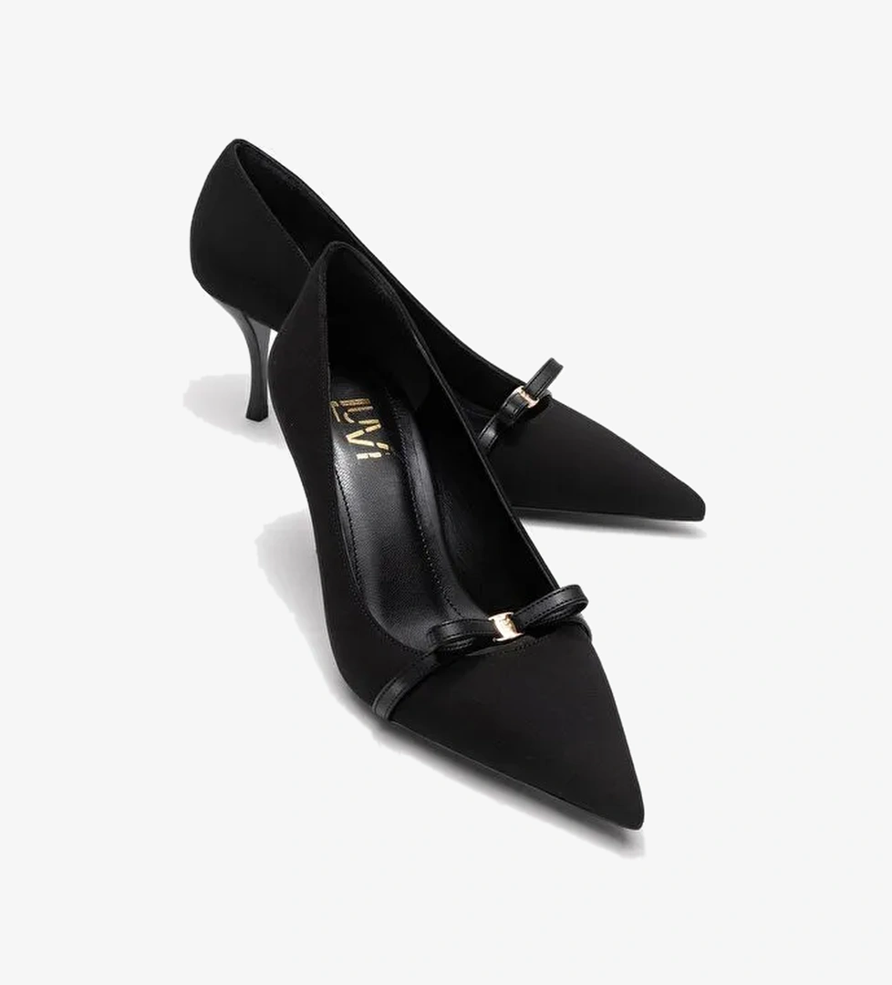 ANNIE Siyah Fiyonklu Kadın Topuklu Ayakkabı - Görsel 1