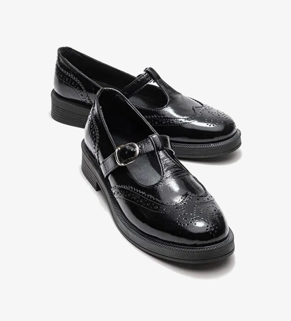 JANNEY Kahverengi Süet Hakiki Deri Bantlı Kadın Loafer Ayakkabı - Görsel 1