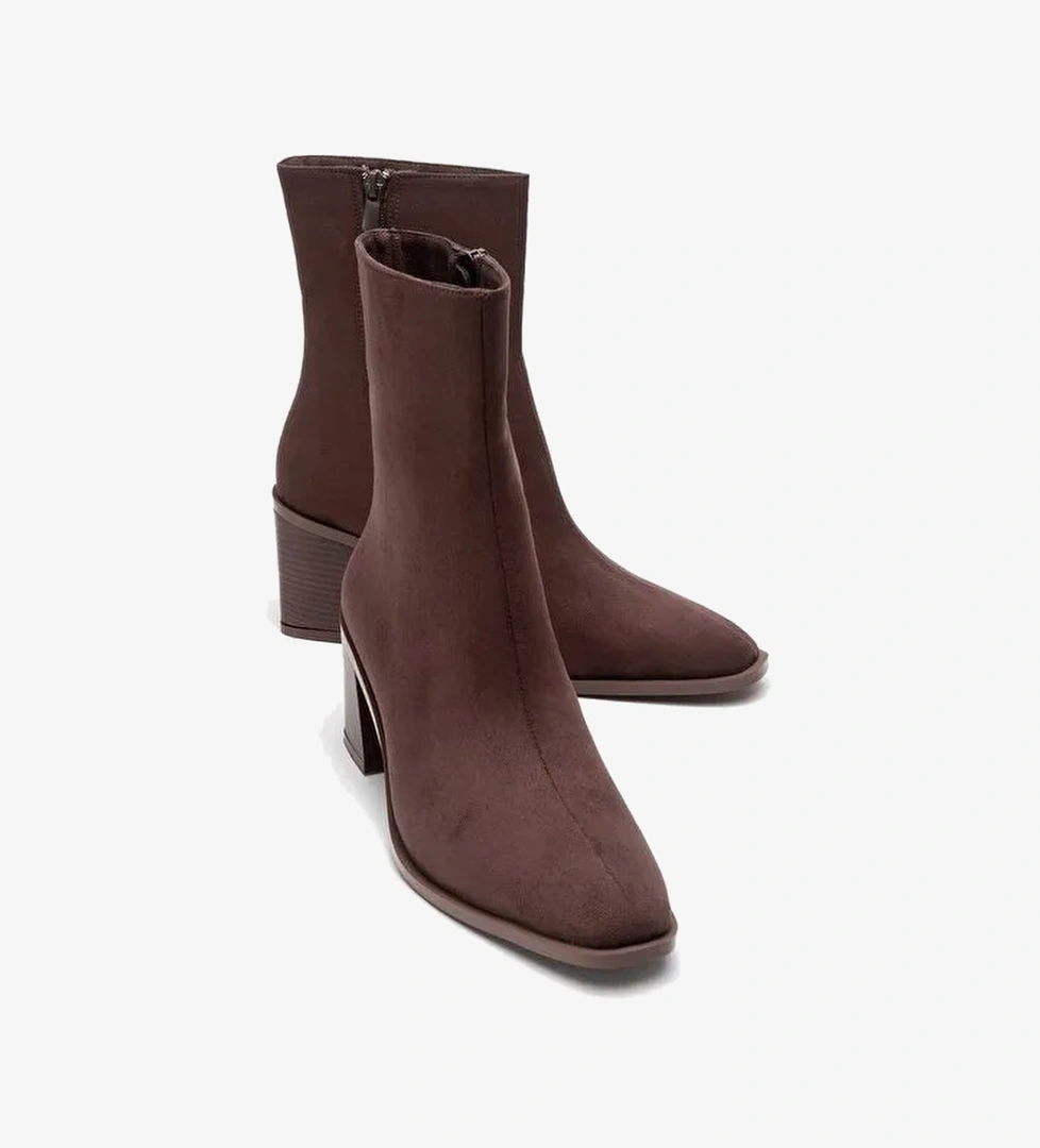 CHARA Kahverengi Süet Kadın Kalın Topuklu Bot - Görsel 1