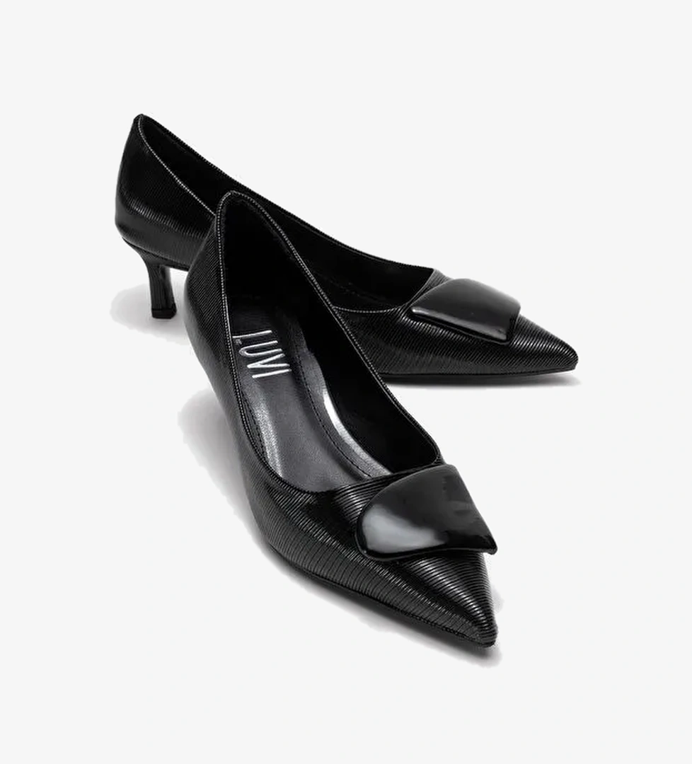 BRIANA Siyah Çizgili Tokalı Kadın Topuklu Ayakkabı