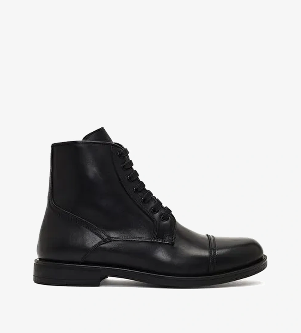 Erkek Siyah Bağcıklı Fermuarlı Deri Casual Bot 25WFD724018 - Görsel 1