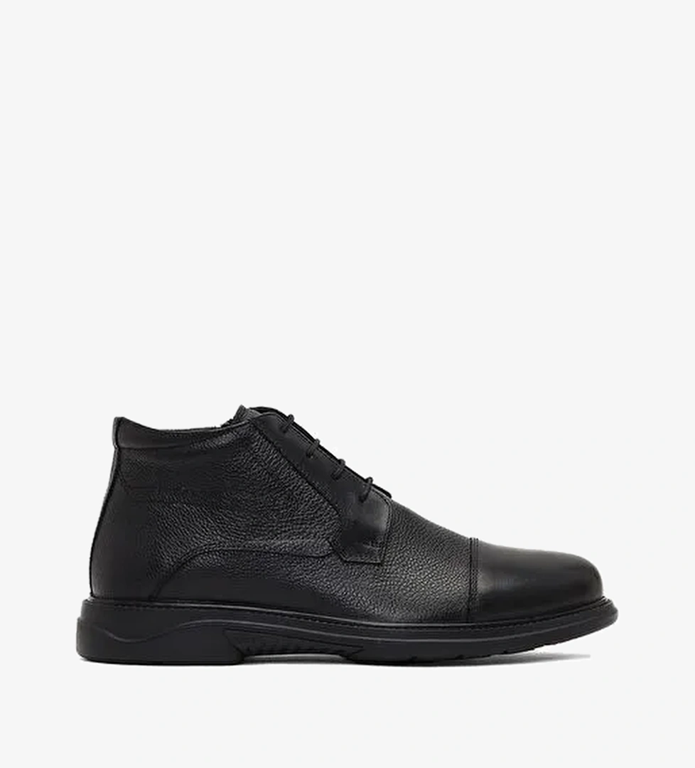 Erkek Siyah Bağcıklı Fermuarlı Deri Casual Bot 25WFD677914 - Görsel 1