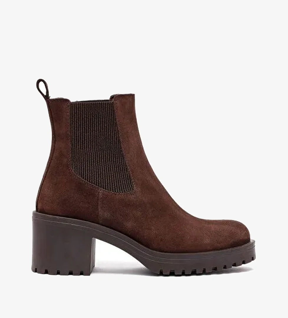 Kadın Kahverengi Kalın Topuklu Süet Deri Chelsea Bot 25WFD132410 - Görsel 1