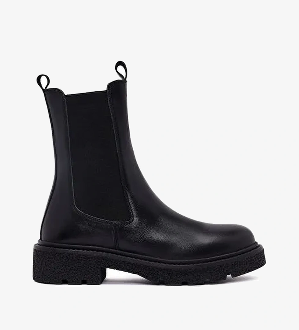Kadın Siyah Kalın Tabanlı Deri Chelsea Bot 25WFD511618 - Görsel 1