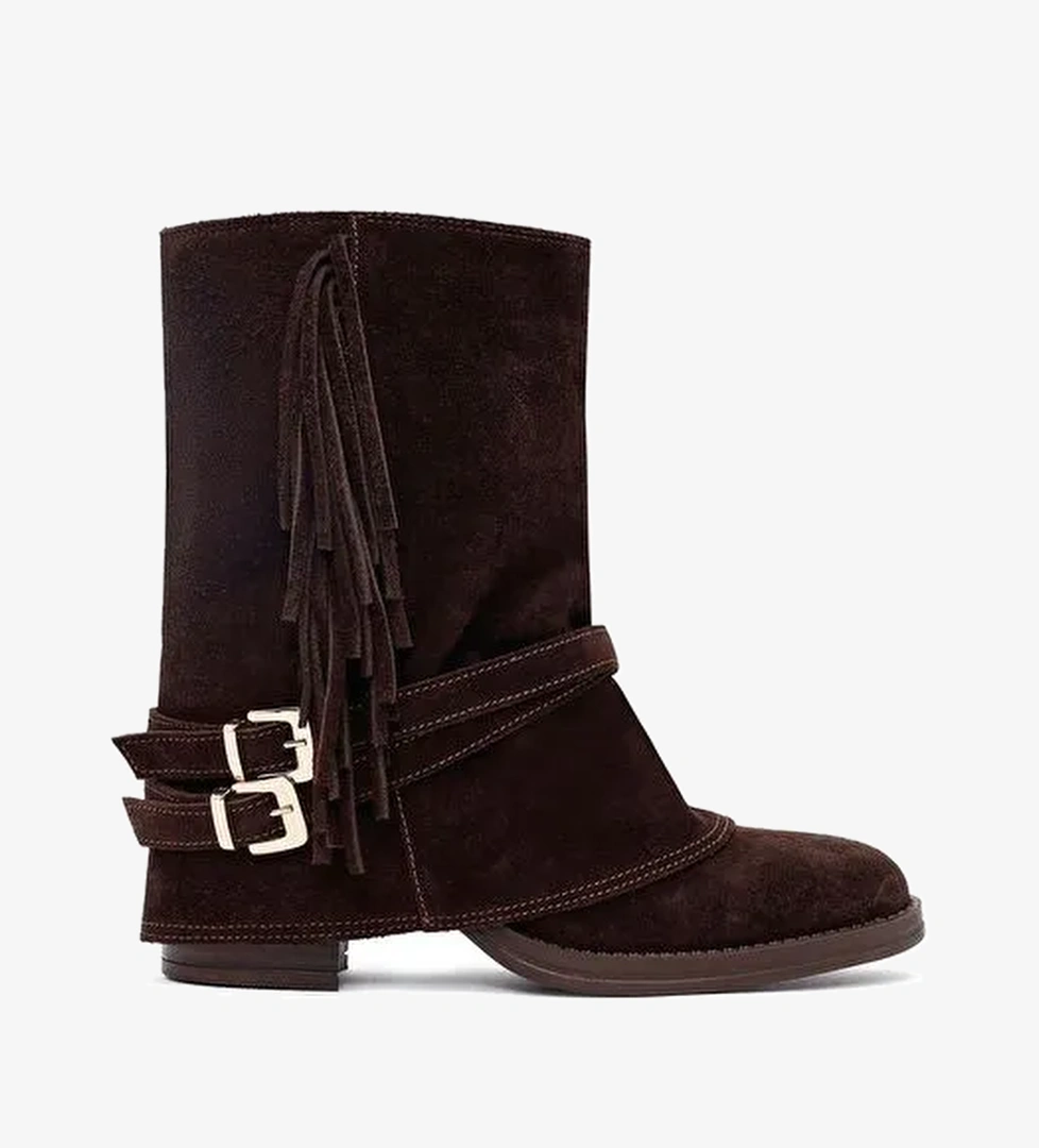 Kadın Kahverengi Kalın Topuklu Süet Deri Bot 25AFD221310 - Görsel 1