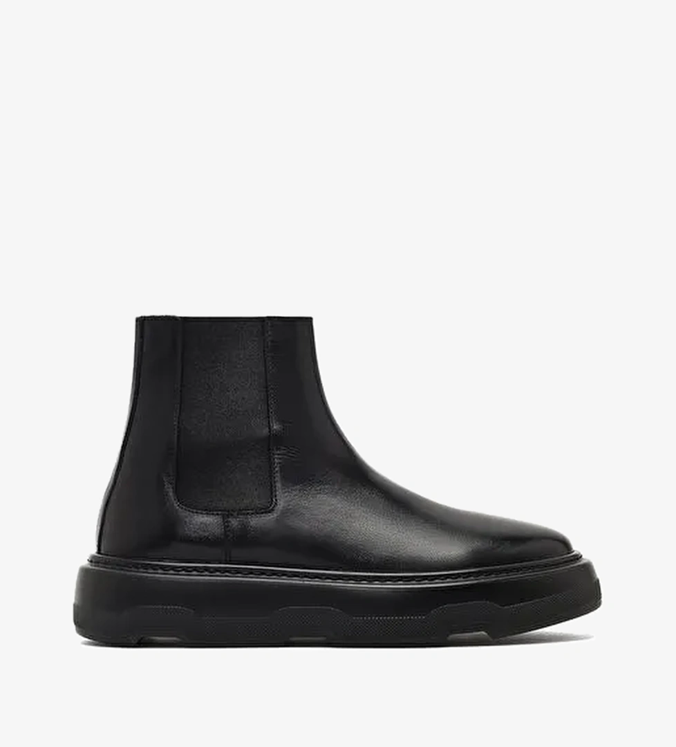 Erkek Siyah Kalın Tabanlı Deri Chelsea Bot 25WFD631818 - Görsel 1