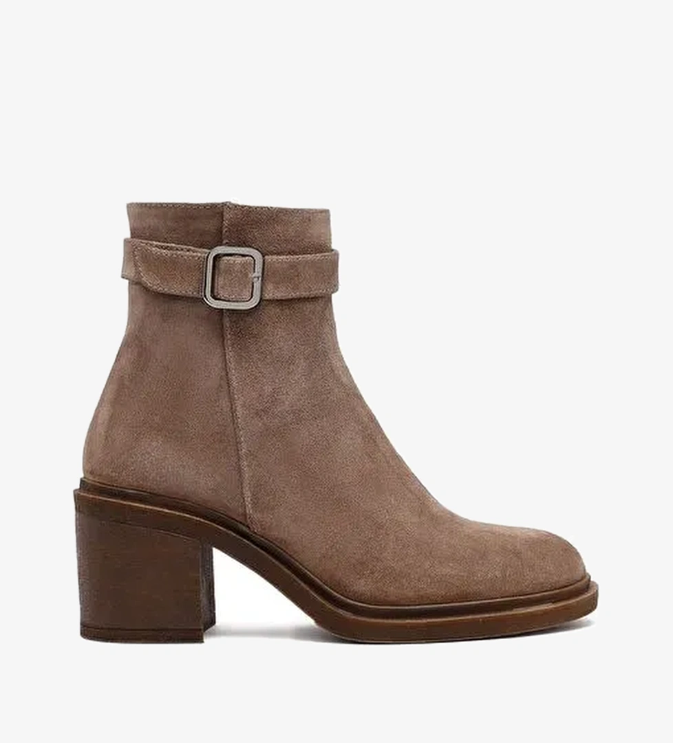 Kadın Vizon Fermuarlı Kalın Topuklu Süet Deri Bot 25WFD153310 - Görsel 1
