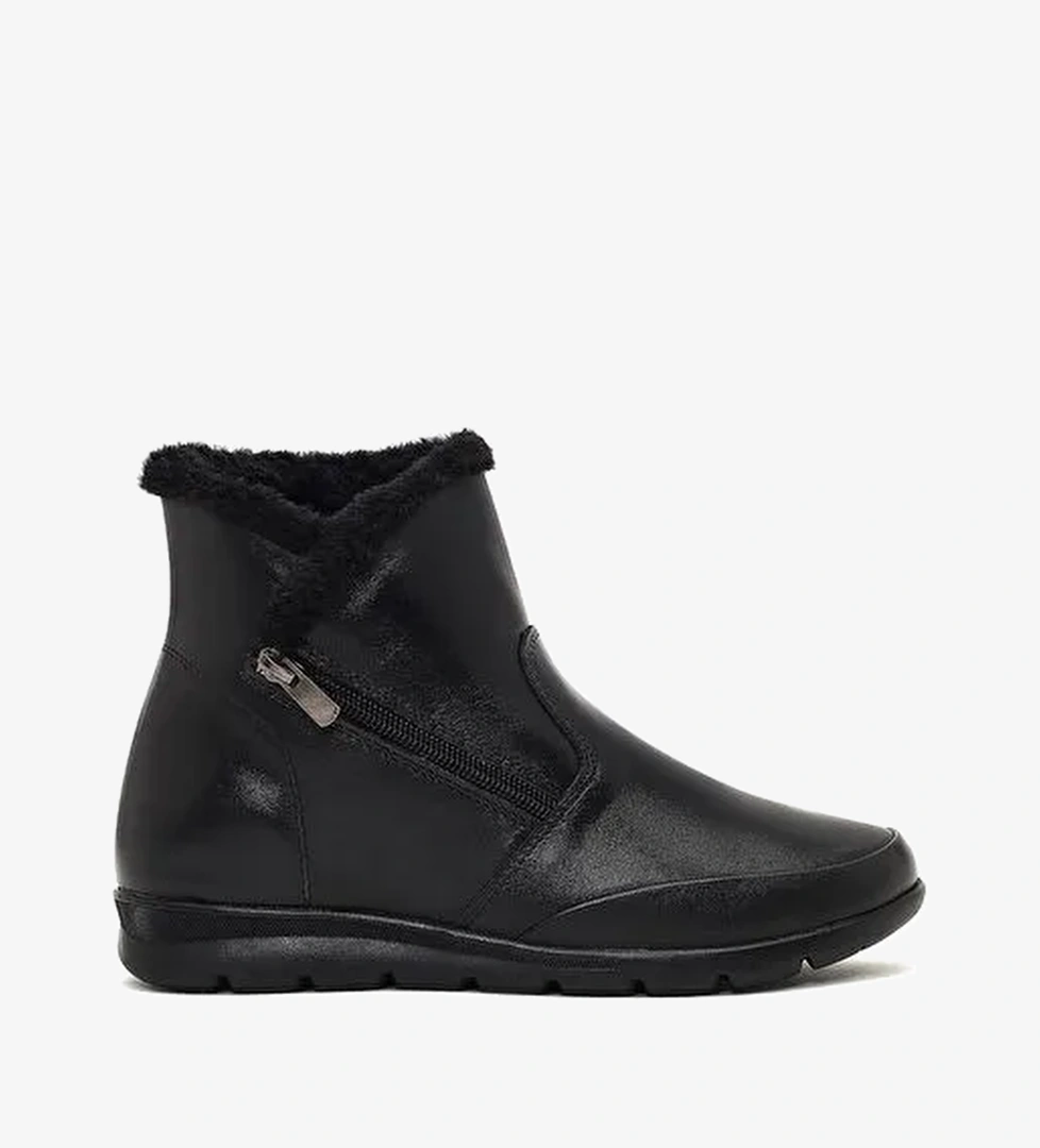 Kadın Siyah Fermuarlı Deri Comfort Bot 25WFD413518 - Görsel 1