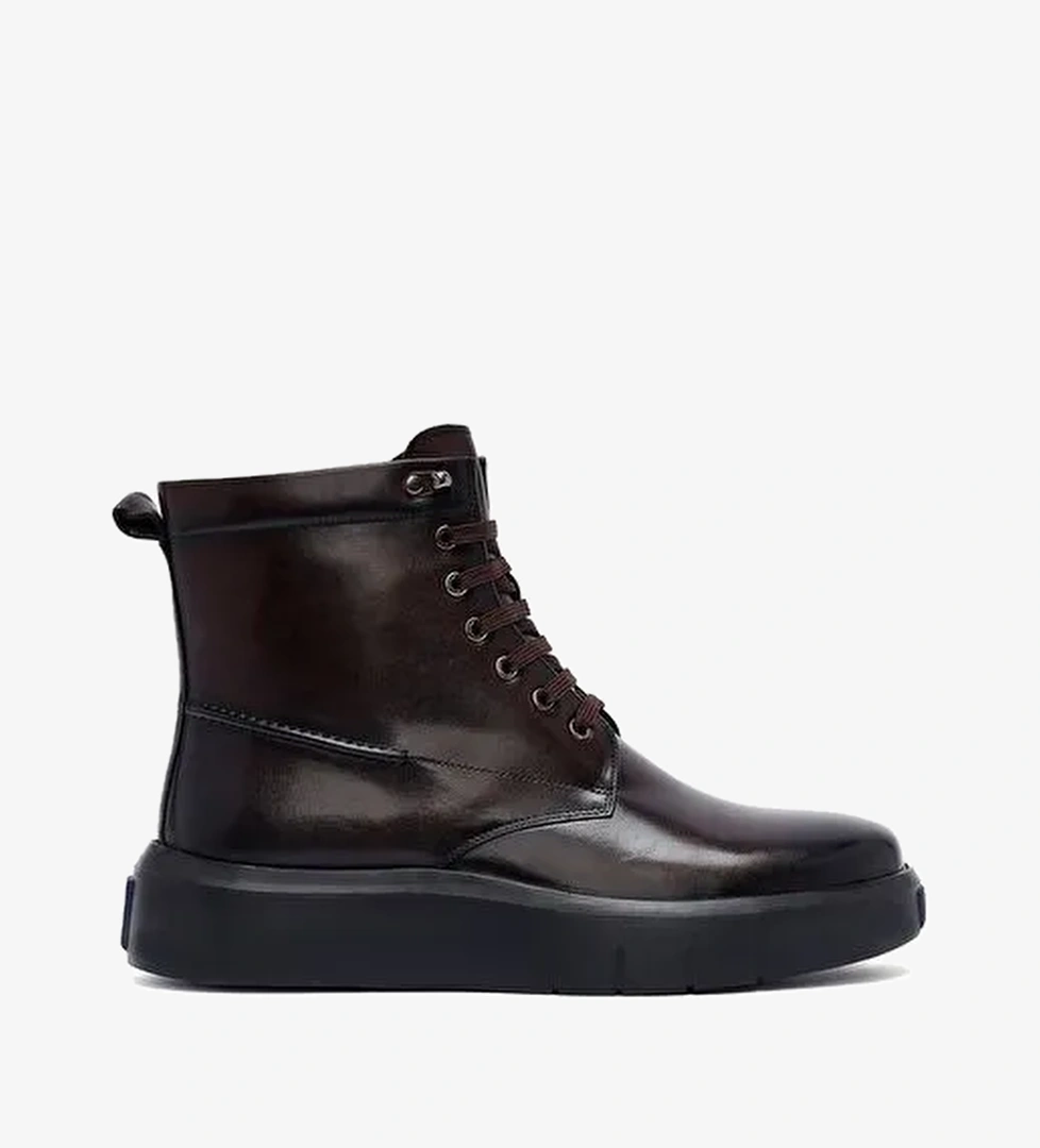 Erkek Kahverengi Fermuarlı Kalın Tabanlı Deri Bot 25WFD695418 - Görsel 1