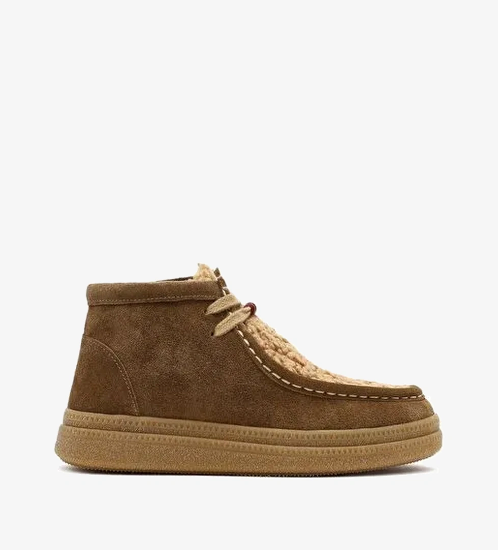 Kadın Vizon Bağcık Kalın Tabanlı Süet Deri Teddy Bot 25WFD205010 - Görsel 1