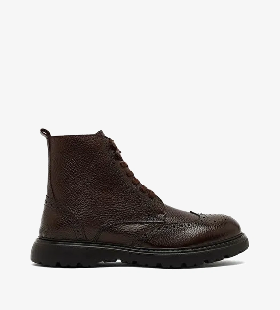 Erkek Kahverengi Fermuarlı Deri Bot 25WFD8202FT - Görsel 1