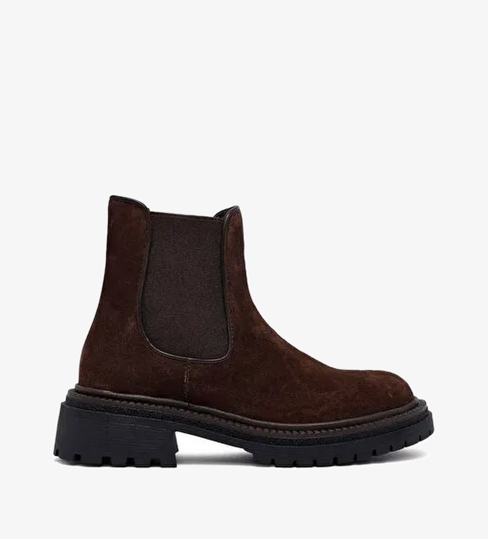 Kadın Kahverengi Kalın Tabanlı Süet Deri Chelsea Bot 25WFD153110 - Görsel 1