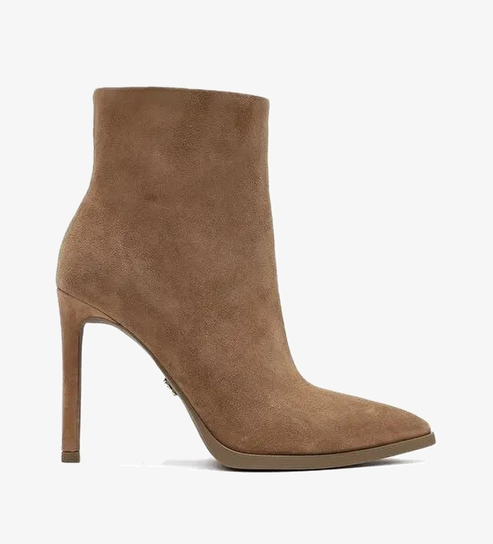 Kadın Bej Fermuarlı Yüksek İnce Topuklu Süet Deri Bot 25WFD491310 - Görsel 1
