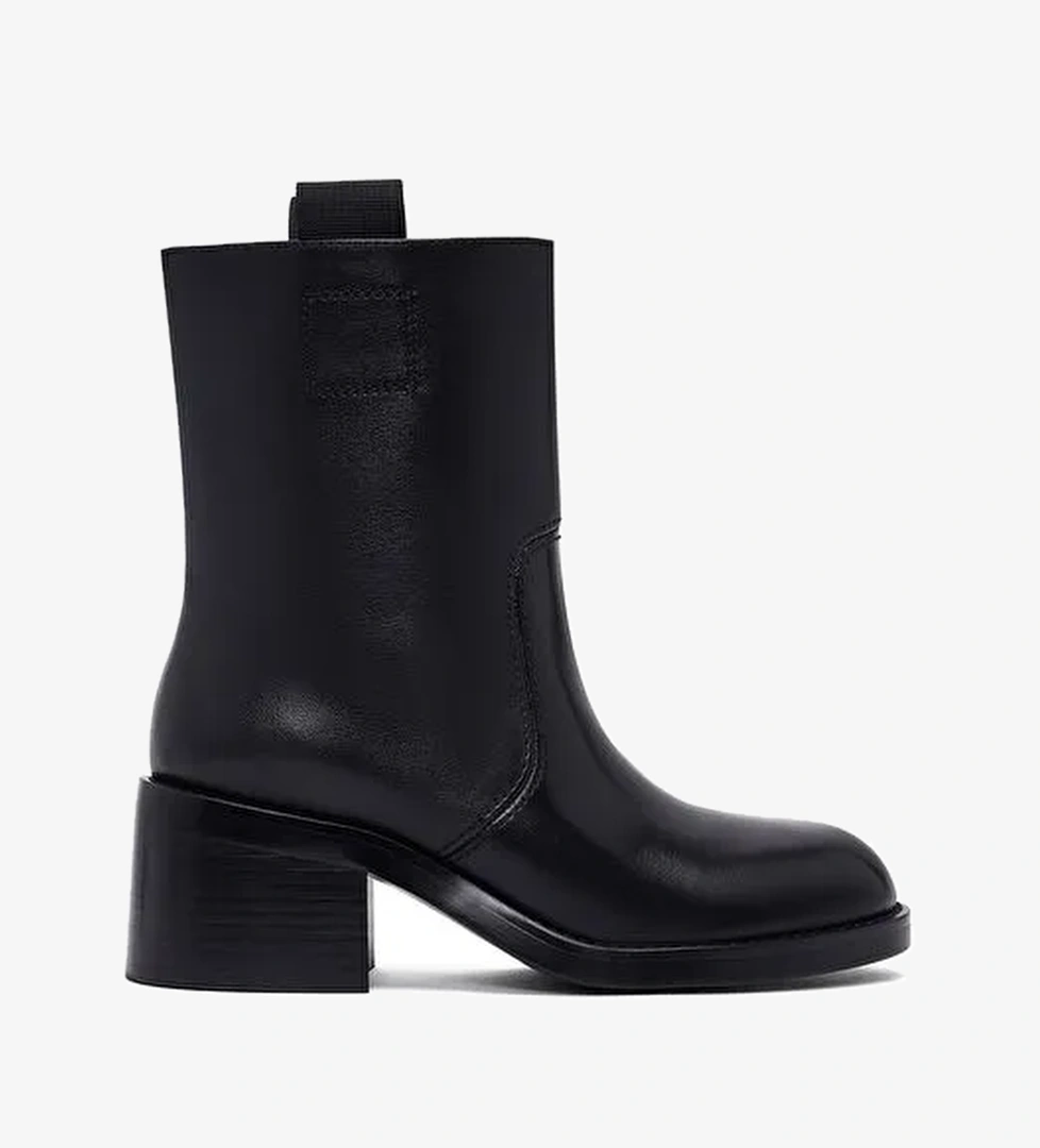 Kadın Siyah Kısa Kalın Topuklu Deri Bot 25WFD491518 - Görsel 1