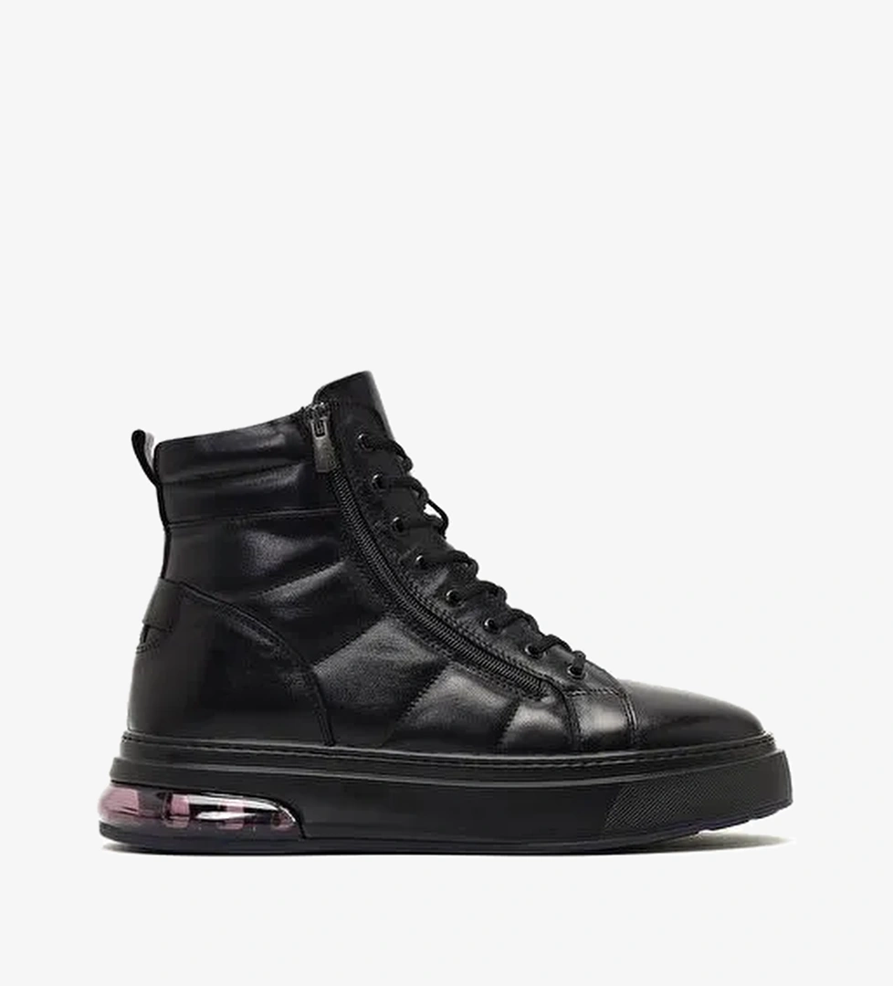 Erkek Siyah Bağcıklı Fermuarlı Kalın Tabanlı Deri Spor Bot 25WFD633318 - Görsel 1