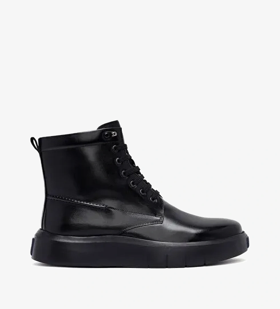 Erkek Siyah Fermuarlı Kalın Tabanlı Deri Bot 25WFD695418 - Görsel 1