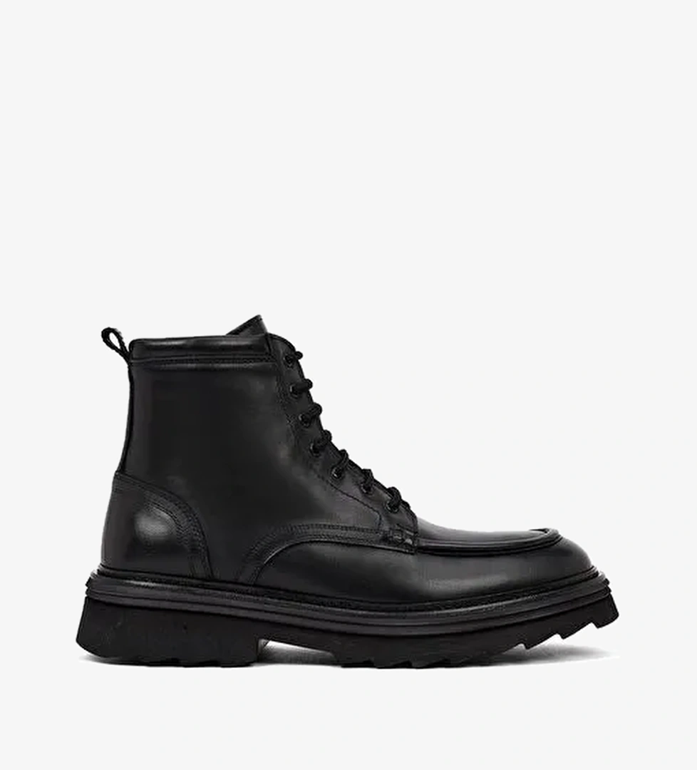 Erkek Siyah Fermuarlı Kalın Tabanlı Deri Bot 25WFD828318 - Görsel 1