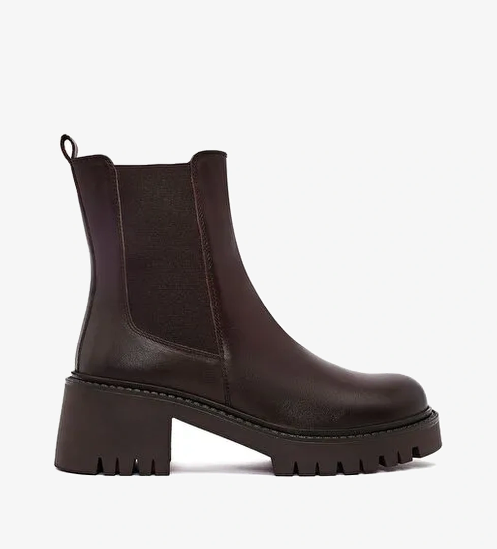 Kadın Kahverengi Kalın Topuklu Deri Chelsea Bot 25WFD511318 - Görsel 1