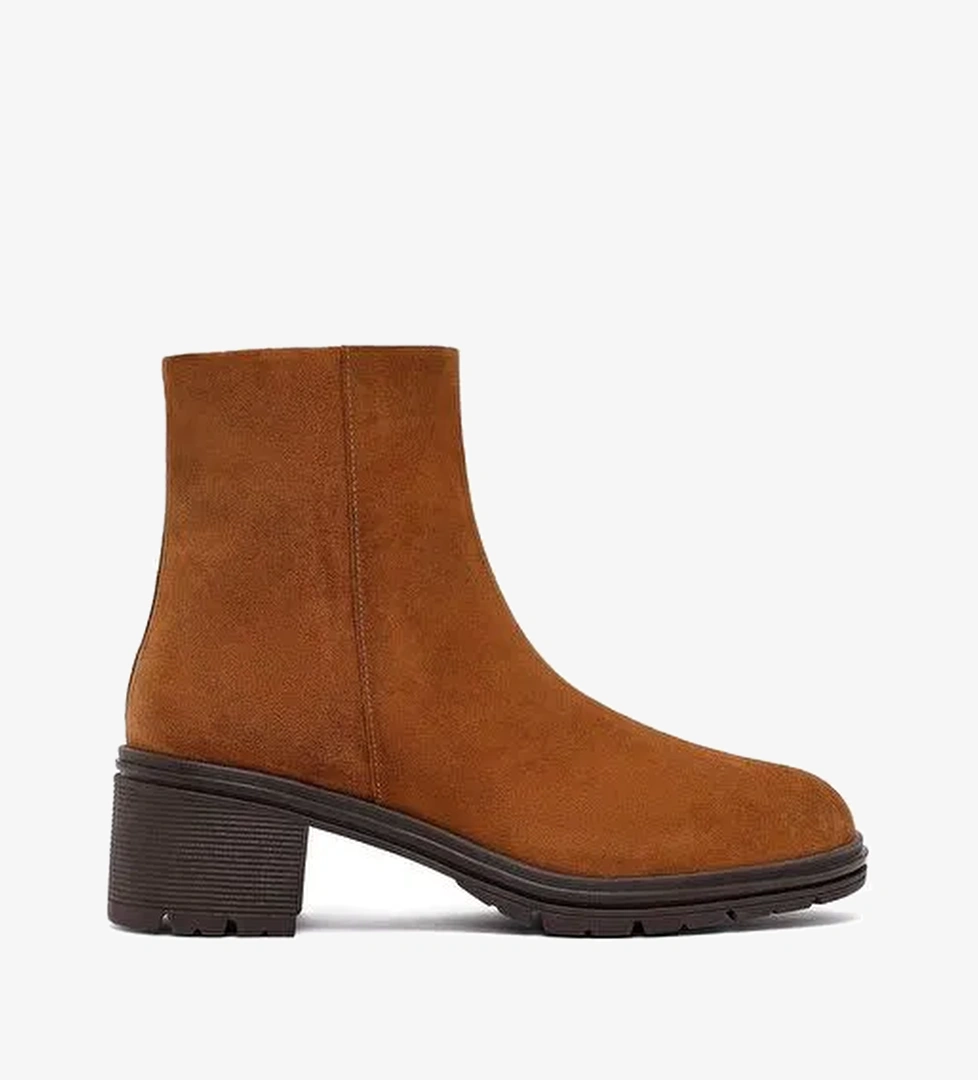 Kadın Taba Fermuarlı Kalın Topuklu Süet Deri Bot 25WFD414210 - Görsel 1