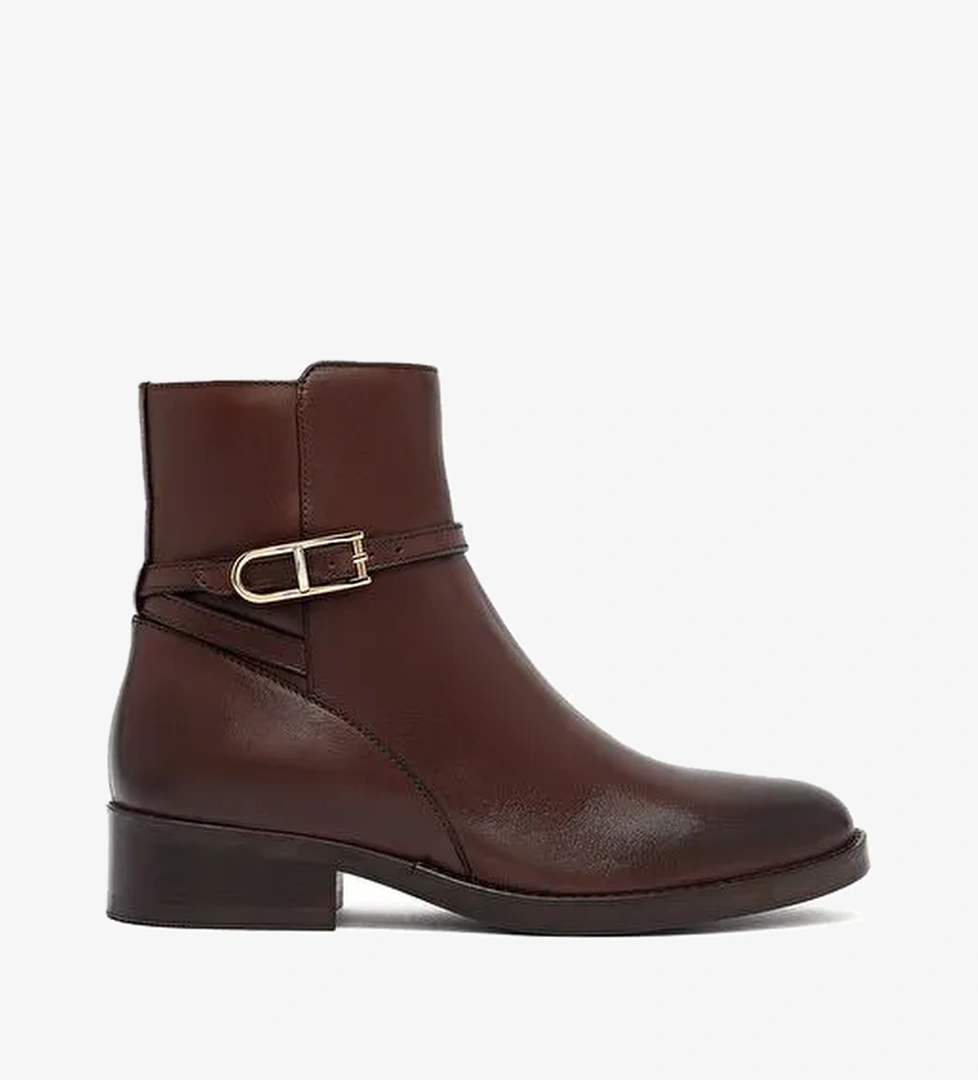 Kadın Kahverengi Fermuarlı Deri Bot 25WFD281418 - Görsel 1