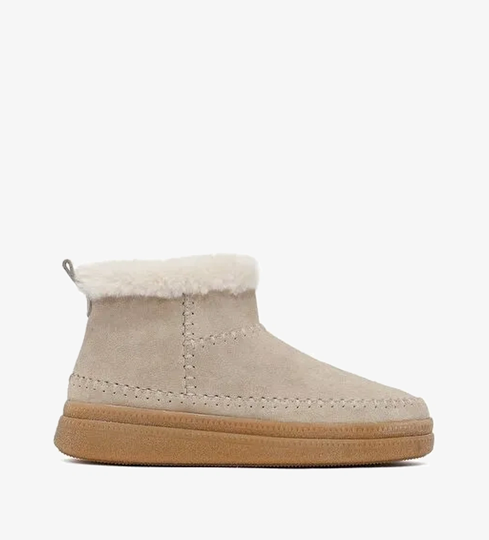 Kadın Bej Fermuarlı Kalın Tabanlı Süet Deri Teddy Bot 25WFD205210 - Görsel 1