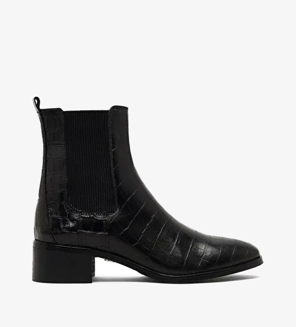 Kadın Siyah Kroko Desenli Kısa Kalın Topuklu Deri Chelsea Bot 25WFD1626E3 - Görsel 1