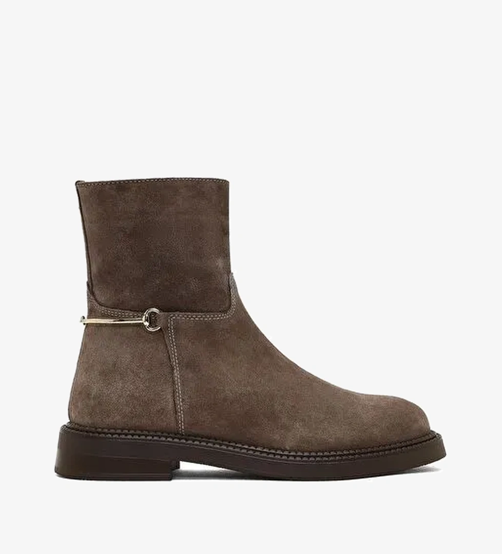 Kadın Vizon Fermuarlı Tokalı Süet Deri Bot 25WFD512710 - Görsel 1