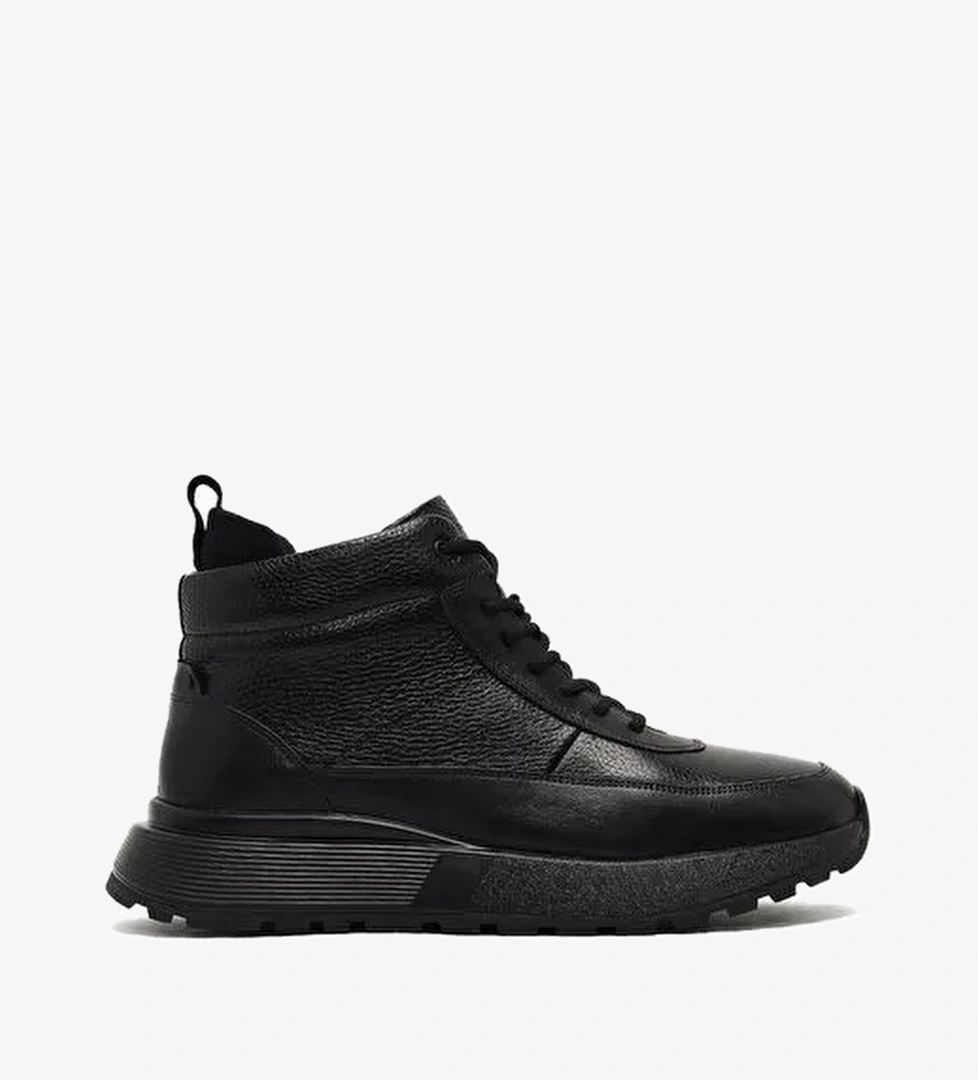 Erkek Siyah Fermuarlı Kalın Tabanlı Deri Spor Bot 25WFD642714 - Görsel 1