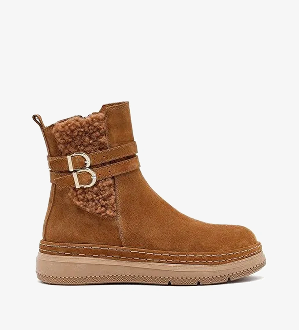 Kadın Taba Fermuarlı Süet Deri Teddy Bot 25WFD131910 - Görsel 1
