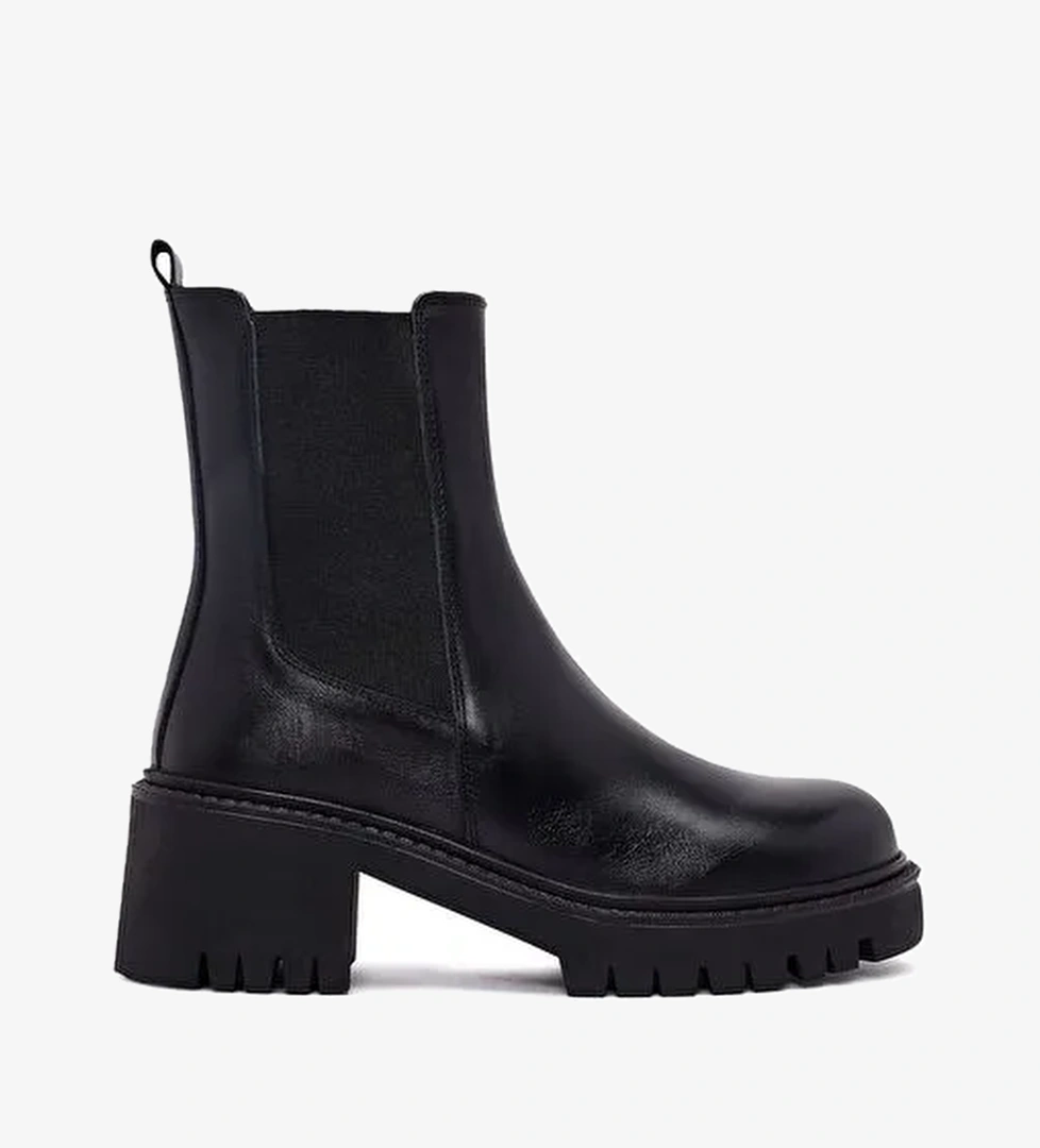 Kadın Siyah Kalın Topuklu Deri Chelsea Bot 25WFD511318 - Görsel 1