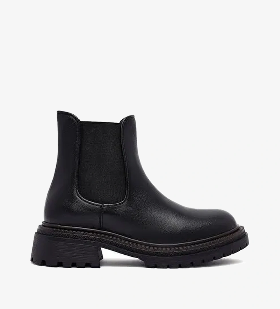 Kadın Siyah Kalın Tabanlı Deri Chelsea Bot 25WFD1531FT - Görsel 1