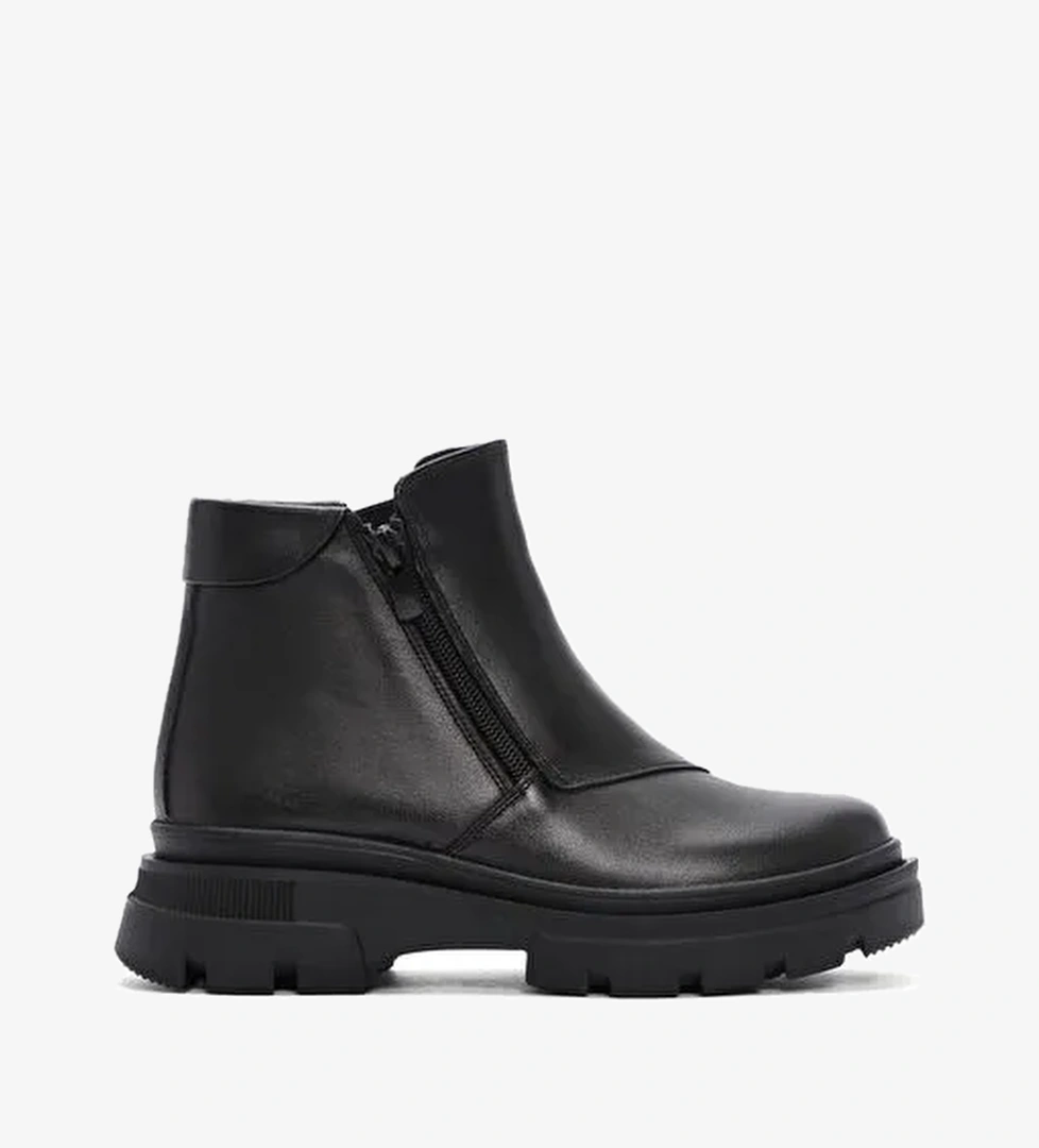 Kadın Siyah Fermuarlı Kalın Tabanlı Deri Bot 25WFD360218 - Görsel 1