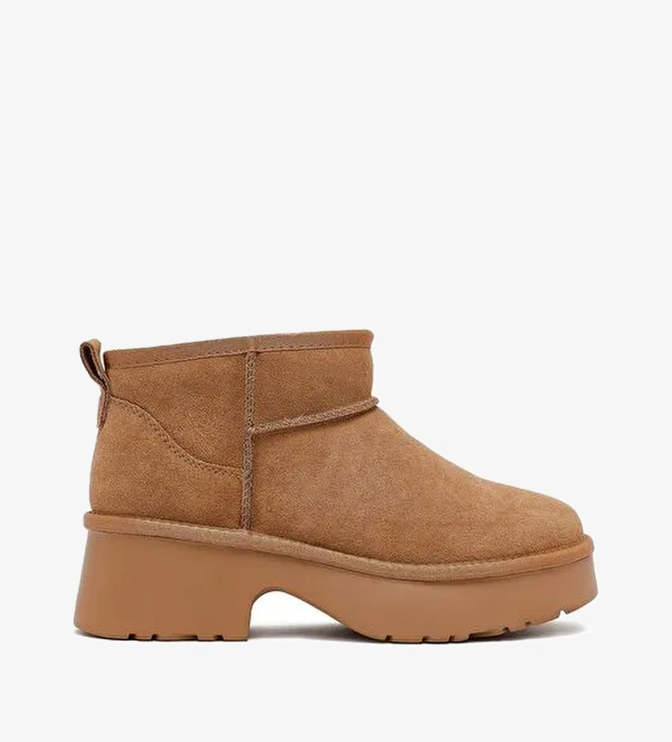 Kadın Taba Kalın Tabanlı Kürklü Süet Deri Teddy Bot 25WFD478510 - Görsel 1