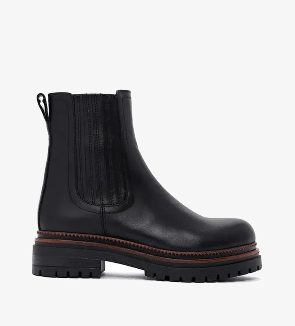 Kadın Siyah Kalın Tabanlı Deri Chelsea Bot 25WFD180218 - Görsel 1